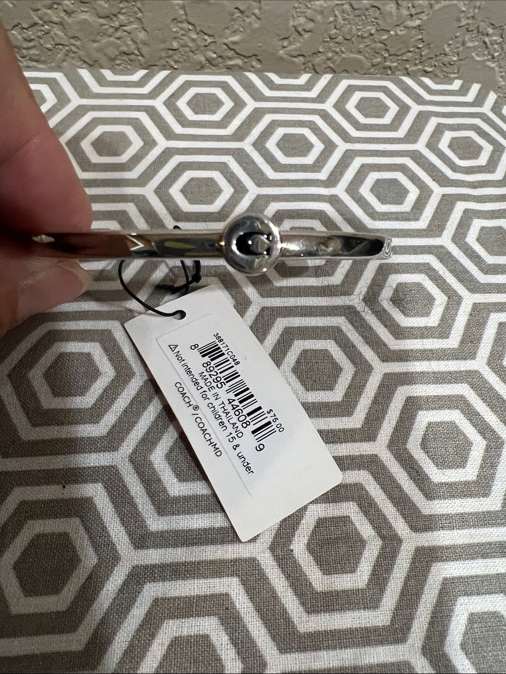 Coach Silver Tone Toggle Bracelet with Central Round Accent